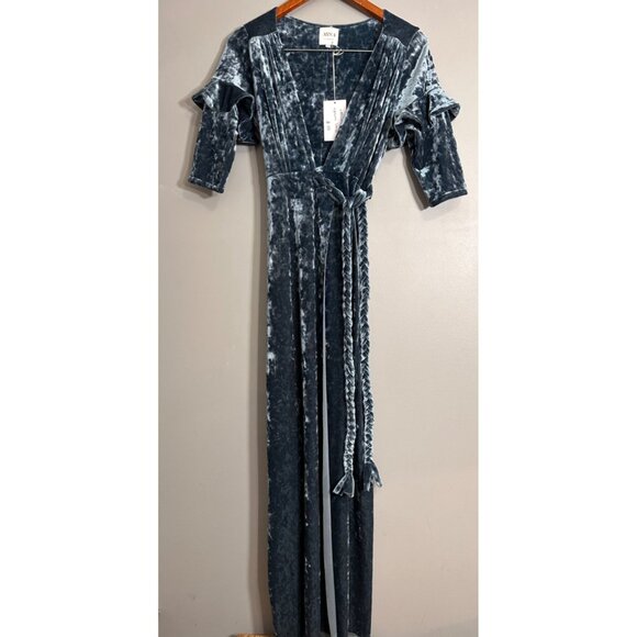 Misa Symone Wrap Dress Velvet Maxi Size Xs Ruffle Sleeves Braided Sash NWT - Picture 8 of 9